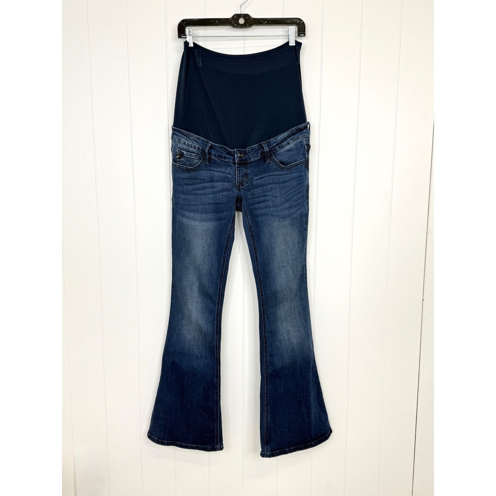 KanCan Maternity Flare Jeans Women's 28 Dark Wash Full Belly Panel Stretch